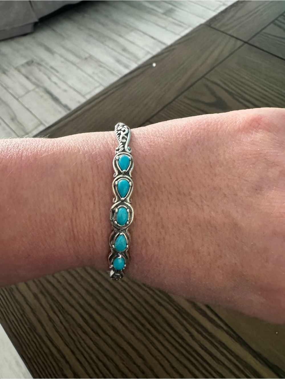 Carolyn Pollack Turquoise Five-Stone Adjustable Cuff Bracelet – 15.7